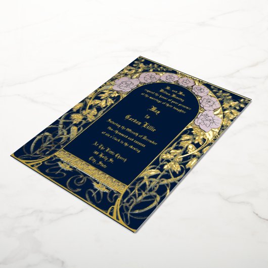 アールヌーボーピンク縁どフローラバイアルフォンスミュシャ 箔招待状 (回転した状態)