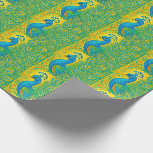 アールヌーボーピーコックイエローダマスクパターン ラッピングペーパー (角)