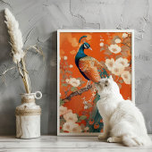 アールヌーボーピーコックオンオレンジフローラ ポスター