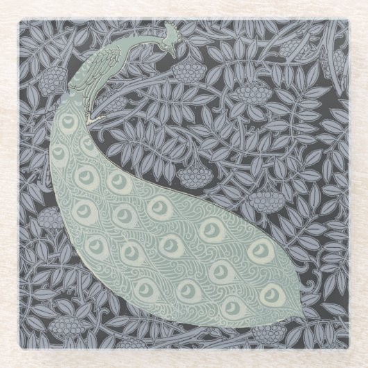 アールヌーボーピーコッククラシックヴィンテージバード ガラスコースター (正面)