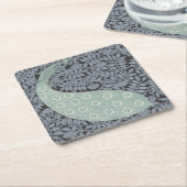 アールヌーボーピーコッククラシックヴィンテージバード スクエアペーパーコースター (アングル)