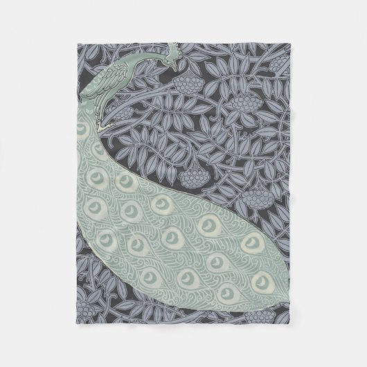 アールヌーボーピーコッククラシックヴィンテージバード フリースブランケット (正面)