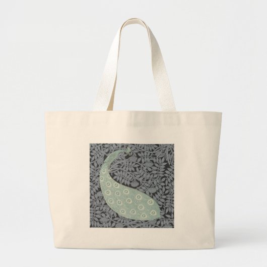 アールヌーボーピーコッククラシックヴィンテージバード ラージトートバッグ (正面)