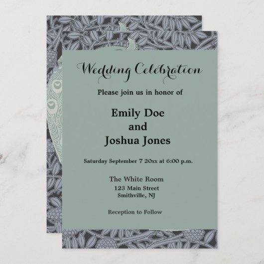 アールヌーボーピーコッククラシックヴィンテージバード 招待状 (正面/裏面)