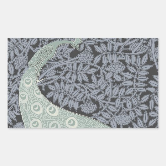 アールヌーボーピーコッククラシックヴィンテージバード 長方形シール (正面)