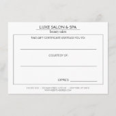 アールヌーボーピーコックス金ゴールド/ブラックギフト証明書 (裏面)