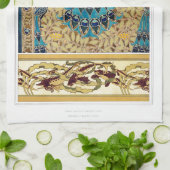 アールヌーボーピーコックテキスタイルデコヴェルヌアイルブルー キッチンタオル (折り畳み)