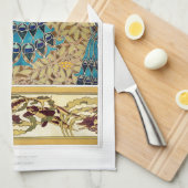 アールヌーボーピーコックテキスタイルデコヴェルヌアイルブルー キッチンタオル (四つ折り)