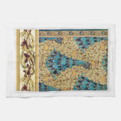 アールヌーボーピーコックテキスタイルデコヴェルヌアイルブルー キッチンタオル (横)