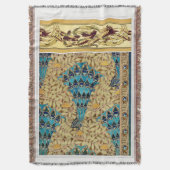 アールヌーボーピーコックテキスタイルデコヴェルヌアイルブルー スローブランケット (正面縦)