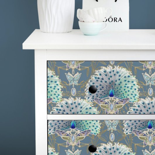 アールヌーボーピーコックバタフライネイビーデコデコデコページ 薄葉紙