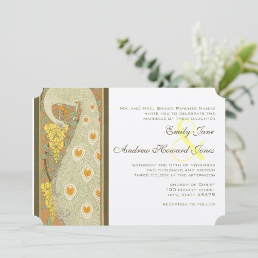 アールヌーボーピーコックバード結婚式招待状 招待状 (スタンド正面)