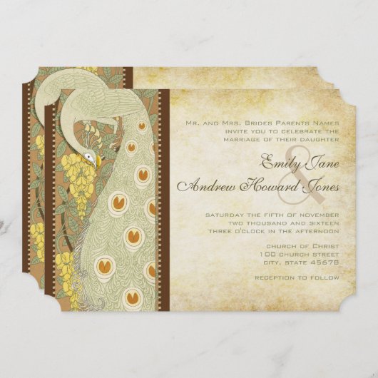 アールヌーボーピーコックバード結婚式招待状 招待状 (正面/裏面)