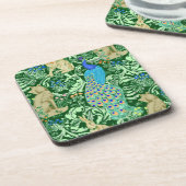 アールヌーボーピーコックプリントコバルトブルー&グリーン コースター (左側)