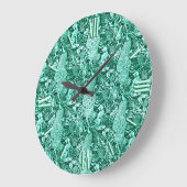 アールヌーボーピーコックプリントターコイズアクア ラージ壁時計 (傾斜)