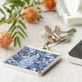 アールヌーボーピーコックプリントネイビー&ホワイト キーホルダー (側面)