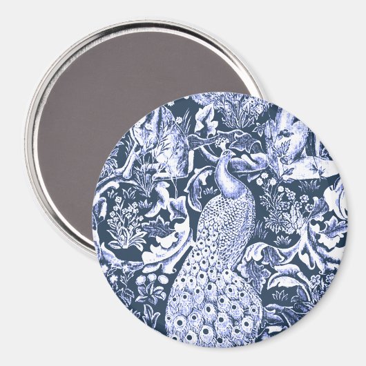 アールヌーボーピーコックプリントネイビー&ホワイト マグネット (正面/裏面)