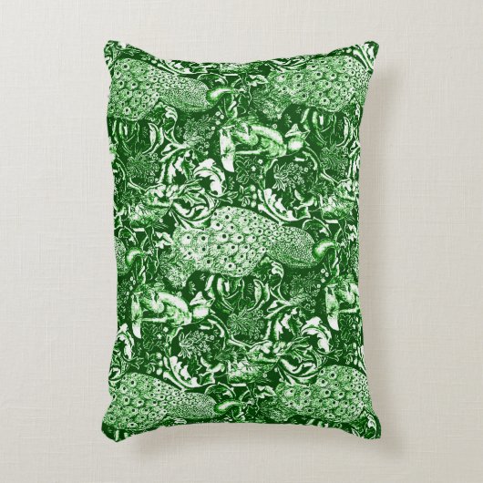 アールヌーボーピーコックプリントフォレストグリーン アクセントクッション (正面(垂直))