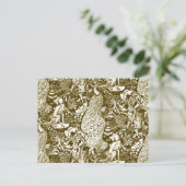 アールヌーボーピーコックプリントブラウンアンドクリーム ポストカード (スタンド正面)