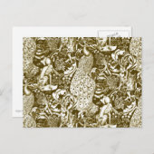 アールヌーボーピーコックプリントブラウンアンドクリーム ポストカード (正面/裏面)