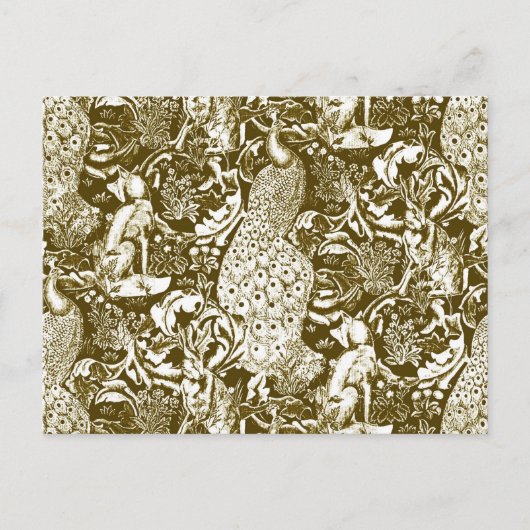 アールヌーボーピーコックプリントブラウンアンドクリーム ポストカード (正面)