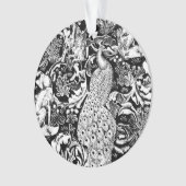 アールヌーボーピーコックプリント白黒 オーナメント (正面)