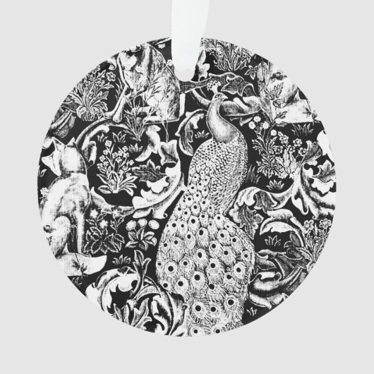 アールヌーボーピーコックプリント白黒 オーナメント (正面)