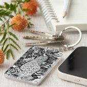 アールヌーボーピーコックプリント白黒 キーホルダー (正面右)