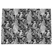 アールヌーボーピーコックプリント白黒 ラージペーパーバッグ (正面)