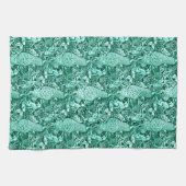 アールヌーボーピーコックプリント、ターコイズアンドアクア キッチンタオル (横)