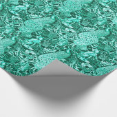 アールヌーボーピーコックプリント、ターコイズアンドアクア ラッピングペーパー (角)