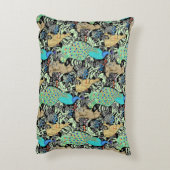 アールヌーボーピーコックプリント、ターコイズ&ニュートラル アクセントクッション (裏面(縦))