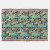アールヌーボーピーコックプリント、ターコイズ&ニュートラル スローブランケット (正面)