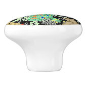 アールヌーボーピーコックプリント、ターコイズ&ニュートラル セラミックノブ (側面)