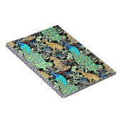 アールヌーボーピーコックプリント、ターコイズ&ニュートラル ノートブック (右側)