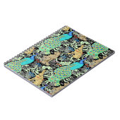 アールヌーボーピーコックプリント、ターコイズ&ニュートラル ノートブック (左側)