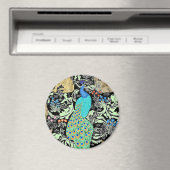 アールヌーボーピーコックプリント、ターコイズ&ニュートラル マグネット (インサイチュ (食洗機))