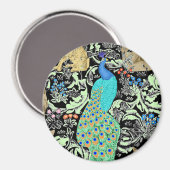 アールヌーボーピーコックプリント、ターコイズ&ニュートラル マグネット (正面/裏面)