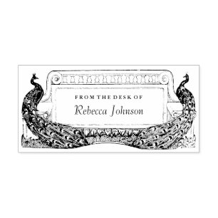 アールヌーボーピーコックラベルまたは文房具 ラバースタンプ