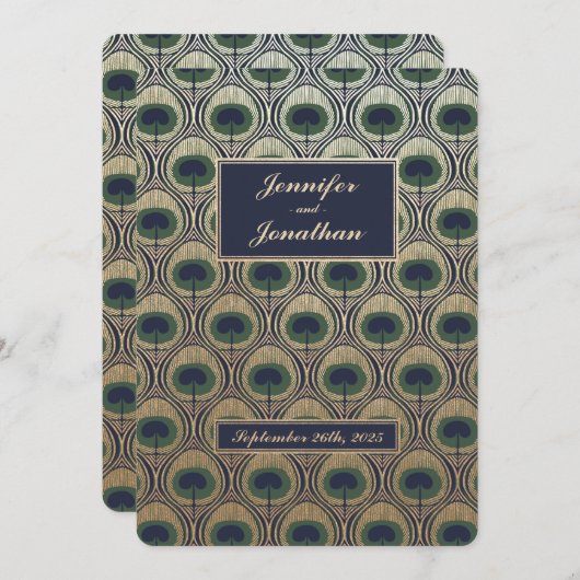 アールヌーボーピーコック結婚式招待状ゴールドフォイル 招待状 (正面/裏面)