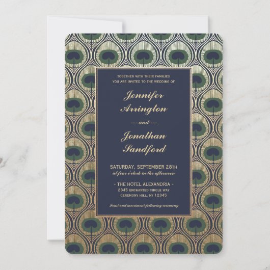 アールヌーボーピーコック結婚式招待状ゴールドフォイル 招待状 (裏面)