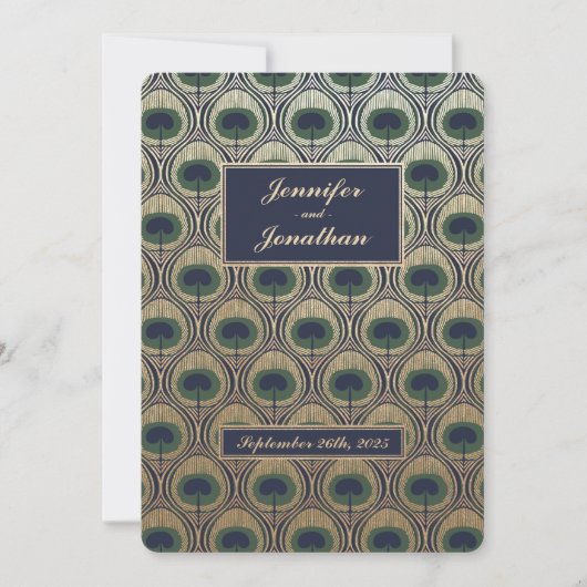 アールヌーボーピーコック結婚式招待状ゴールドフォイル 招待状 (正面)