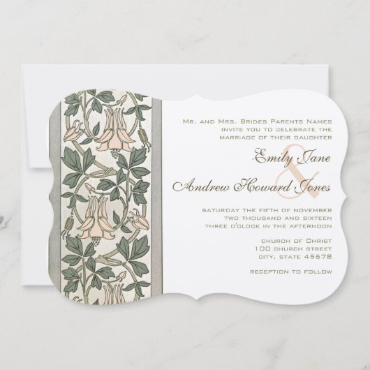 アールヌーボーピーチピンク結婚式招待状 招待状 (正面)