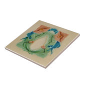 アールヌーボーピーチミントティール(緑がかった色)フローラアンティークレプロ タイル (側面)