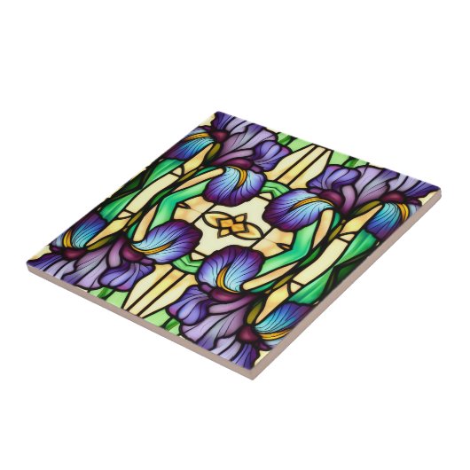 アールヌーボーフェイクステンドグラス紫虹彩花 タイル (側面)