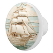 アールヌーボーフェイクレリーフ、 浮き彫りアンティーク帆走海船 セラミックノブ (右)