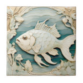 アールヌーボーフェイクレリーフ、 浮き彫りフィッシュシー海航海の タイル (正面)