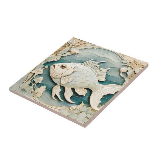 アールヌーボーフェイクレリーフ、 浮き彫りフィッシュシー海航海の タイル (側面)