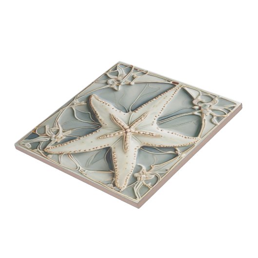 アールヌーボーフェイクレリーフ、 浮き彫りミントスターフィッシュシースター タイル (側面)
