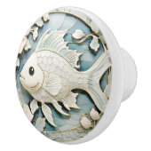 アールヌーボーフェイクレリーフ、 浮き彫り海魚右向き セラミックノブ (右)